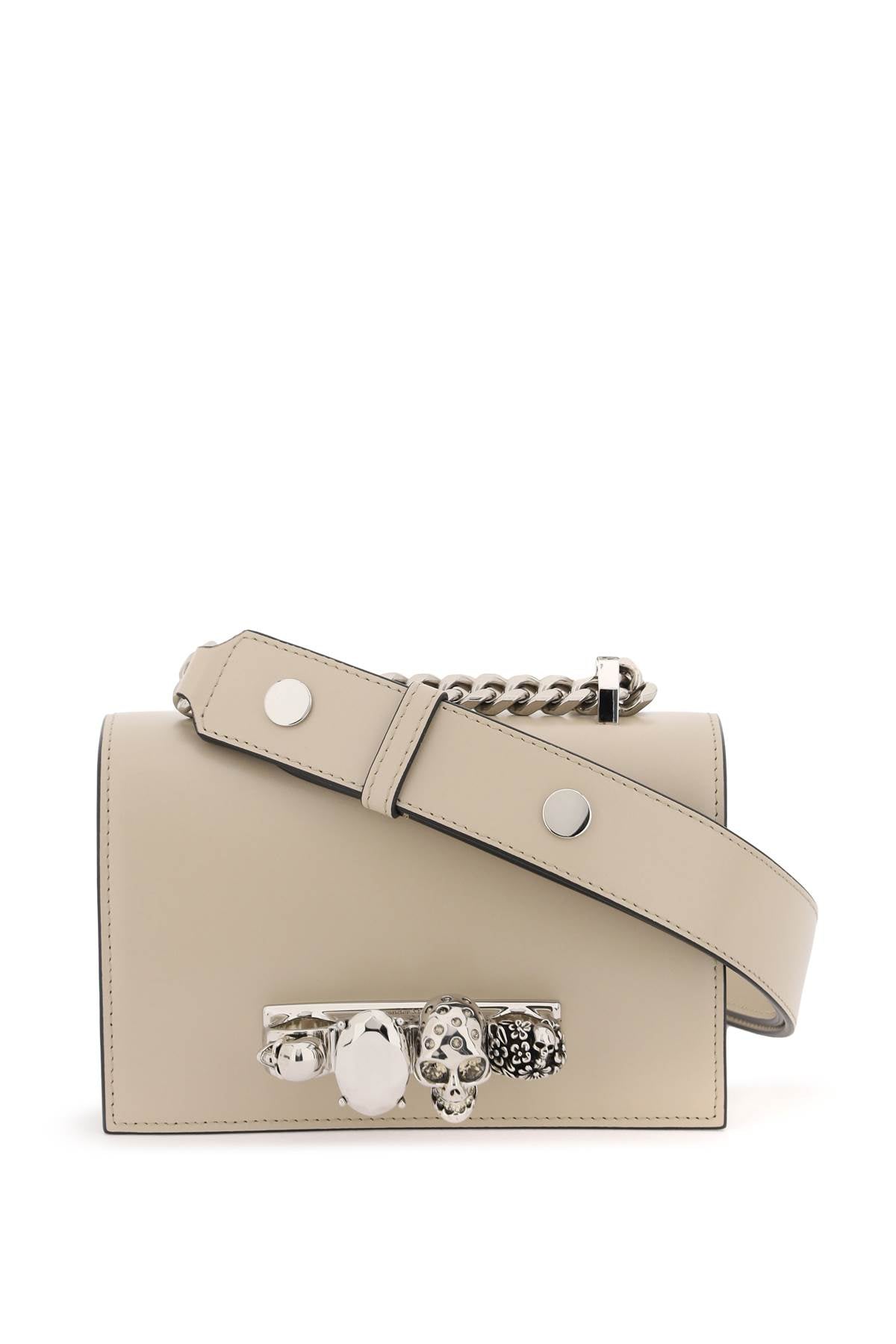 ALEXANDER MCQUEEN Mini Jeweled Satchel with Skull and Swarovski Crystals - Tan Leather Shoulder Bag