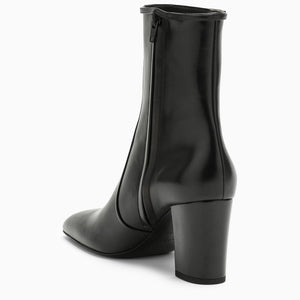 SAINT LAURENT Black Leather Round Toe Ankle Boot for Women - FW23