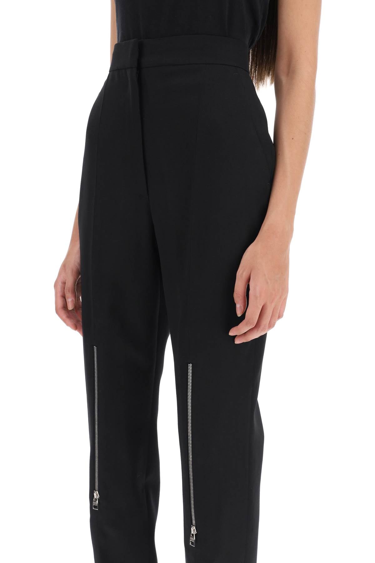 ALEXANDER MCQUEEN Stylish Black Wool Pants with Zippers on Knees for Women