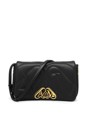 ALEXANDER MCQUEEN Mini Quilted Lambskin Leather Crossbody Bag with Gold-Tone Logo - Black
