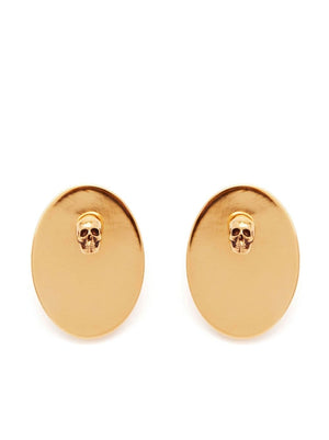 ALEXANDER MCQUEEN Faceted Stone Stud Earrings | Gold-tone Brass Skull Appliqué Logo | FW23 | Women's Fashion Jewelry