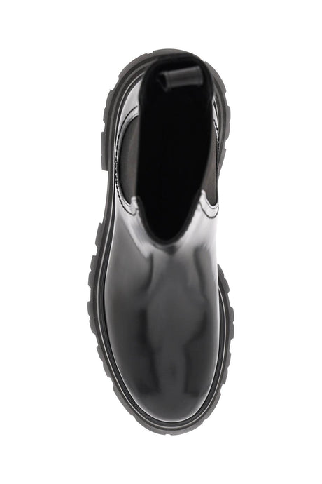 ALEXANDER MCQUEEN Stylish and Versatile Shiny Leather Chelsea Boots for Women