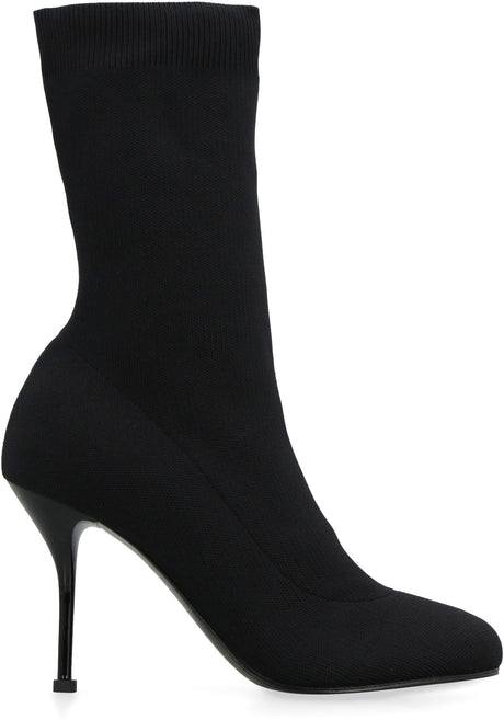 ALEXANDER MCQUEEN Stretch Knit Ankle Boots with Ribbed Trim and Lacquered Heel for Women in FW23