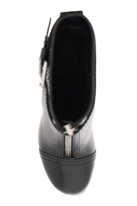 ALEXANDER MCQUEEN Black Leather Ankle Boots with Zippered Closure and Adjustable Buckle