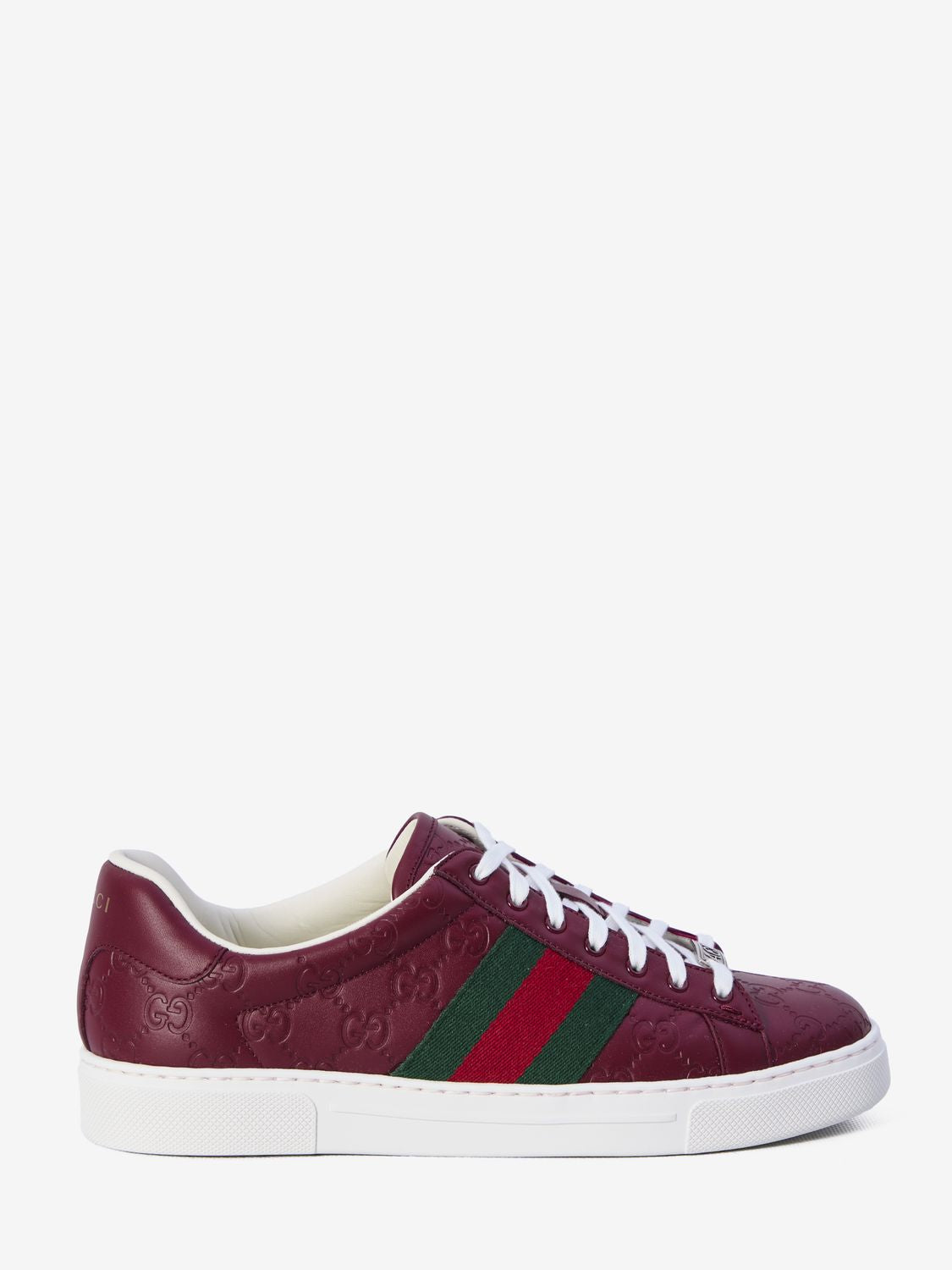 GUCCI Ace Leather Sneakers in Red with Iconic Web Detail, 3cm Height