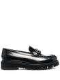 FERRAGAMO Jet Black Leather Slip-On Moccasins for Women