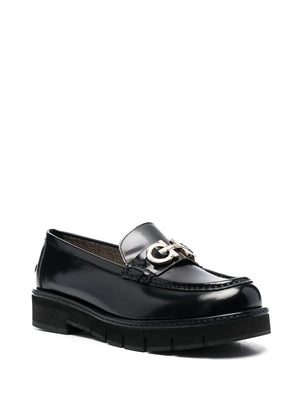 FERRAGAMO Jet Black Leather Slip-On Moccasins for Women