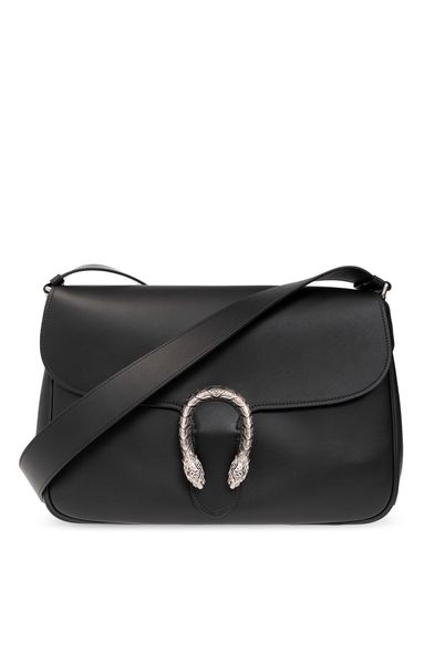 GUCCI Timeless Black Grained Leather Dionysus Shoulder Handbag for Fashion-Conscious Men