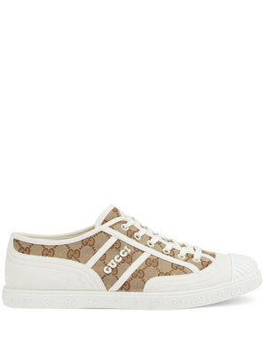 GUCCI Men's Tan Low-Top Sneaker in Original GG Fabric and Suede Inserts for SS24
