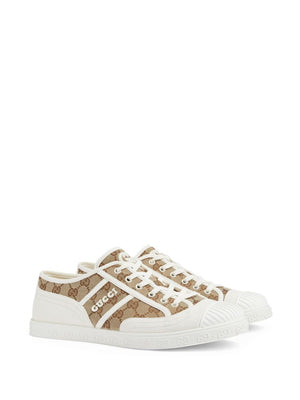 GUCCI Men's Tan Low-Top Sneaker in Original GG Fabric and Suede Inserts for SS24