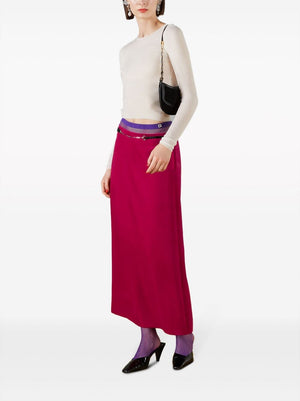 GUCCI Fuchsia Pink Velvet Belted Mid-rise Maxi Skirt for Women