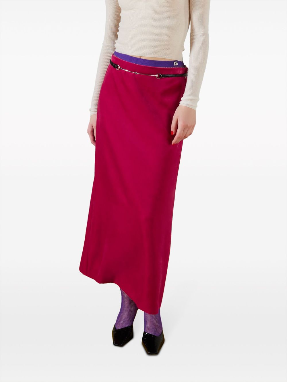 Fuchsia Pink Velvet Belted Mid-rise Maxi Skirt cho phụ nữ