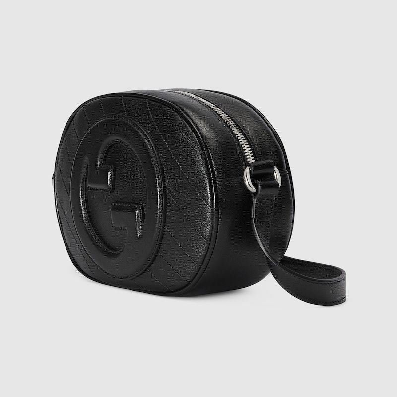 GUCCI Mini Blondie Black Leather Shoulder Bag with Iconic Interlocking G, Adjustable Strap - 20x15x8 cm