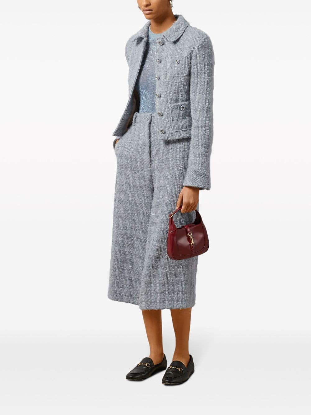 GUCCI Elegant Pale Blue Tweed Jacket