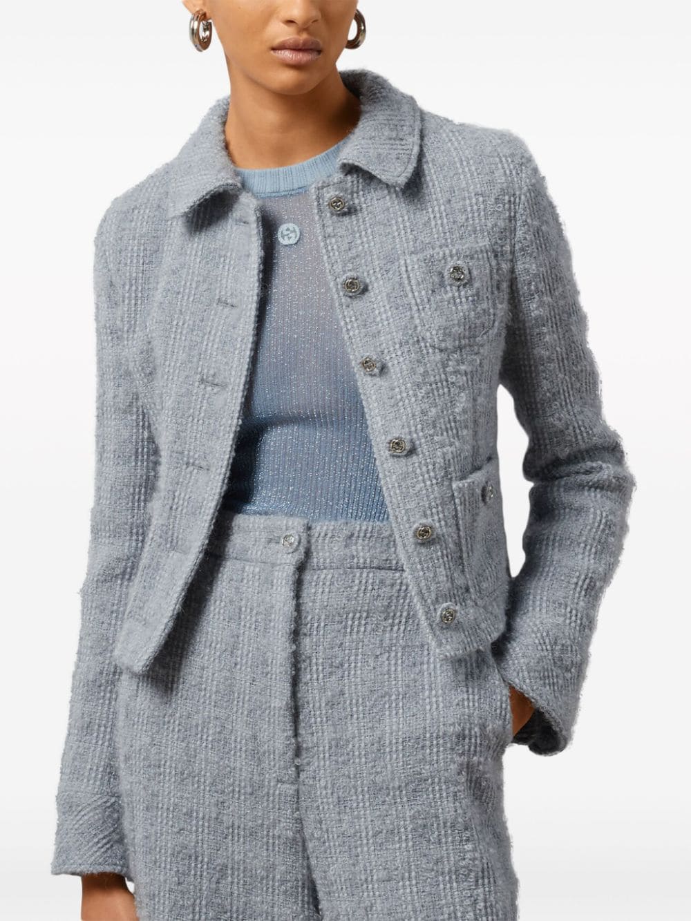 GUCCI Elegant Pale Blue Tweed Jacket