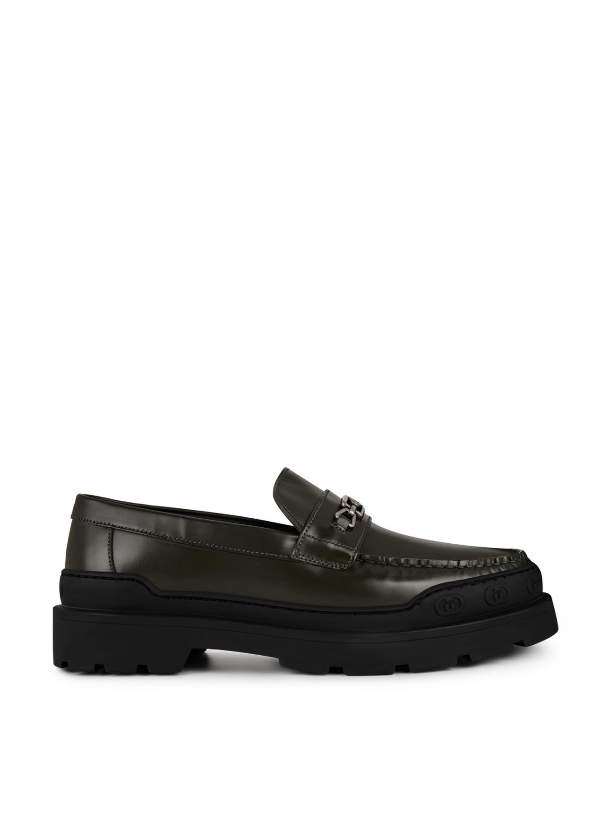 GUCCI Vintage Olive Logo Rubber Sole Loafers for Men