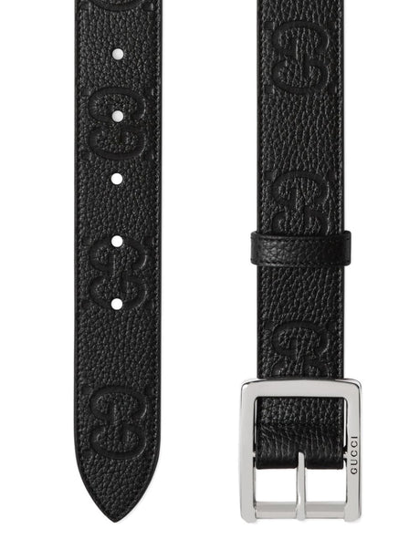 GUCCI Stylish Leather Belt with Square Buckle - 3.5cm Width