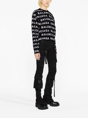 BALENCIAGA Black and White Allover Logo Sweater for Women from SS24 Collection