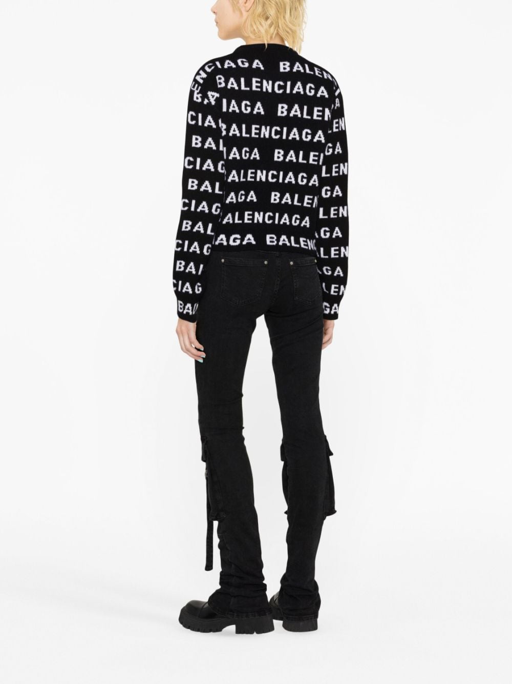 BALENCIAGA Black and White Allover Logo Sweater for Women from SS24 Collection