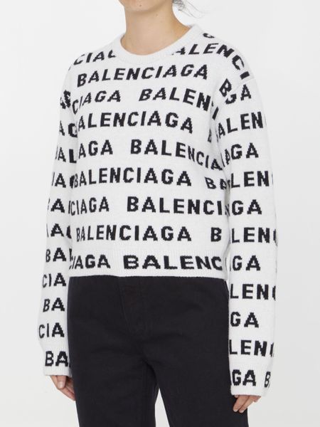 BALENCIAGA White Crew-Neck Wool Sweater for Women - FW23 Collection