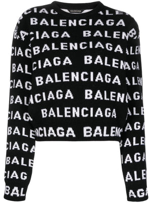 BALENCIAGA Intarsia Logo Wool Cropped Sweater for Women