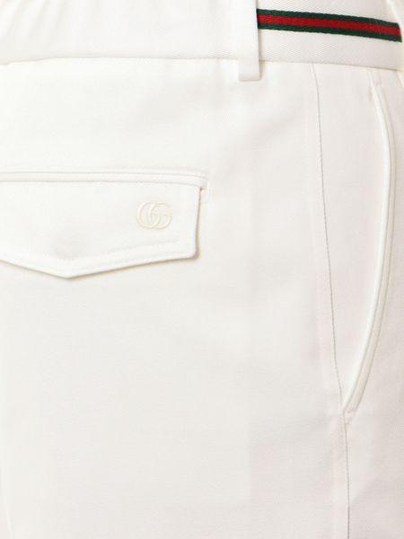 GUCCI White Cotton Drill Trousers with Web Detailing and GG Embroidery for Men