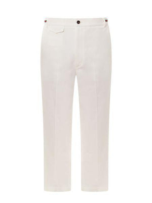 GUCCI White Cotton Drill Trousers with Web Detailing and GG Embroidery for Men