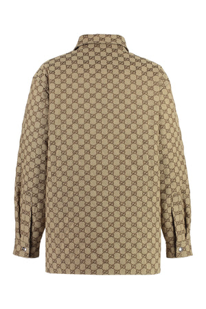 GUCCI Beige GG Supreme Cotton Shirt Model Jacket for Women