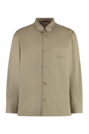 GUCCI Men's Beige Cotton Poplin Shirt with Front Pocket