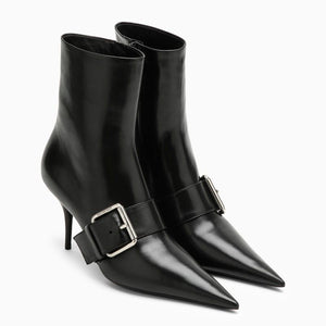 BALENCIAGA Ankle Boots for Women - Shiny Black Sheepskin with Accents