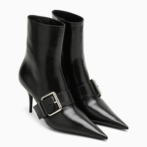 BALENCIAGA Black Pointy Toe Ankle Boots with Stiletto Heels for Women