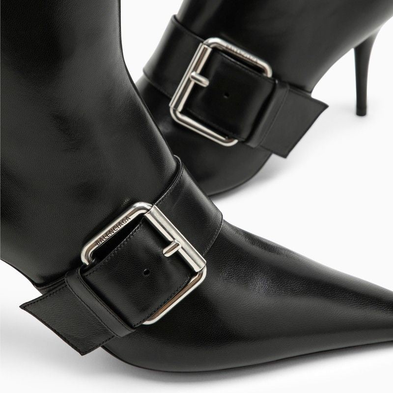 BALENCIAGA Black Pointy Toe Ankle Boots with Stiletto Heels for Women