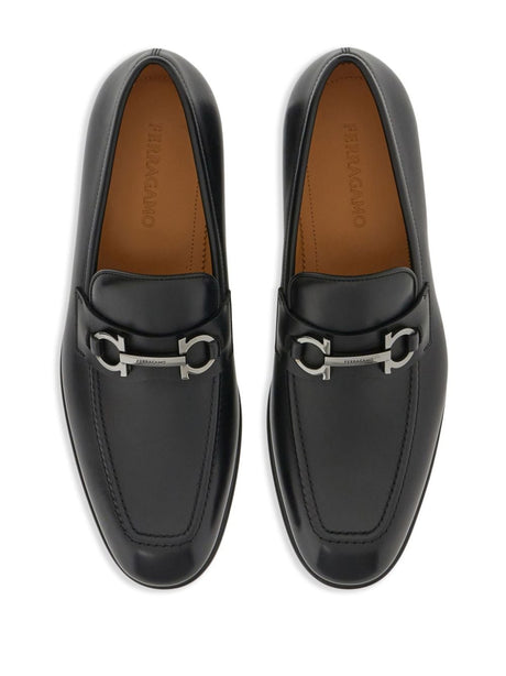 FERRAGAMO Gancini Hook-Buckle Leather Loafers for Men