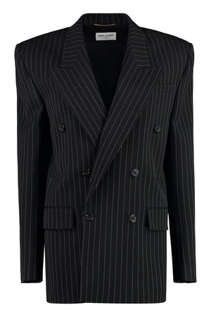 SAINT LAURENT Black Double-Breasted Wool Blend Blazer for Women