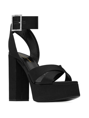 SAINT LAURENT Black Silk Sandals for Women with 13cm Heel Height and Platform for SS24