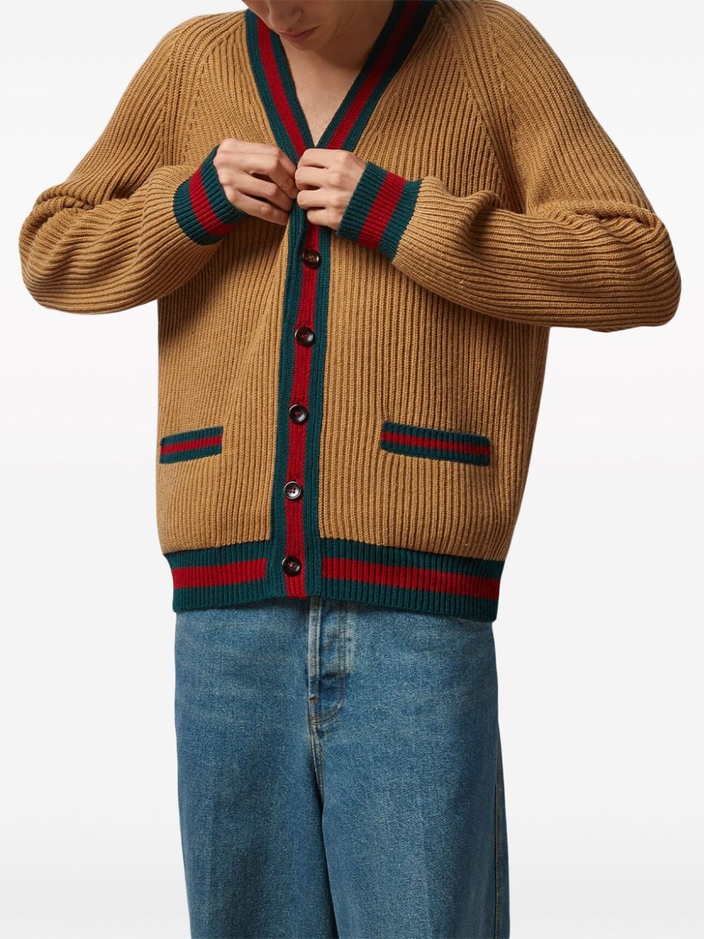 GUCCI Tan Wool Cardigan for Men - SS24 Collection