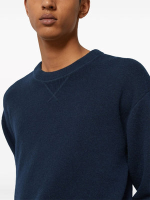 GUCCI Navy Ribbed Knit Crewneck Sweater for Men – 100% Wool and Polyester Blend