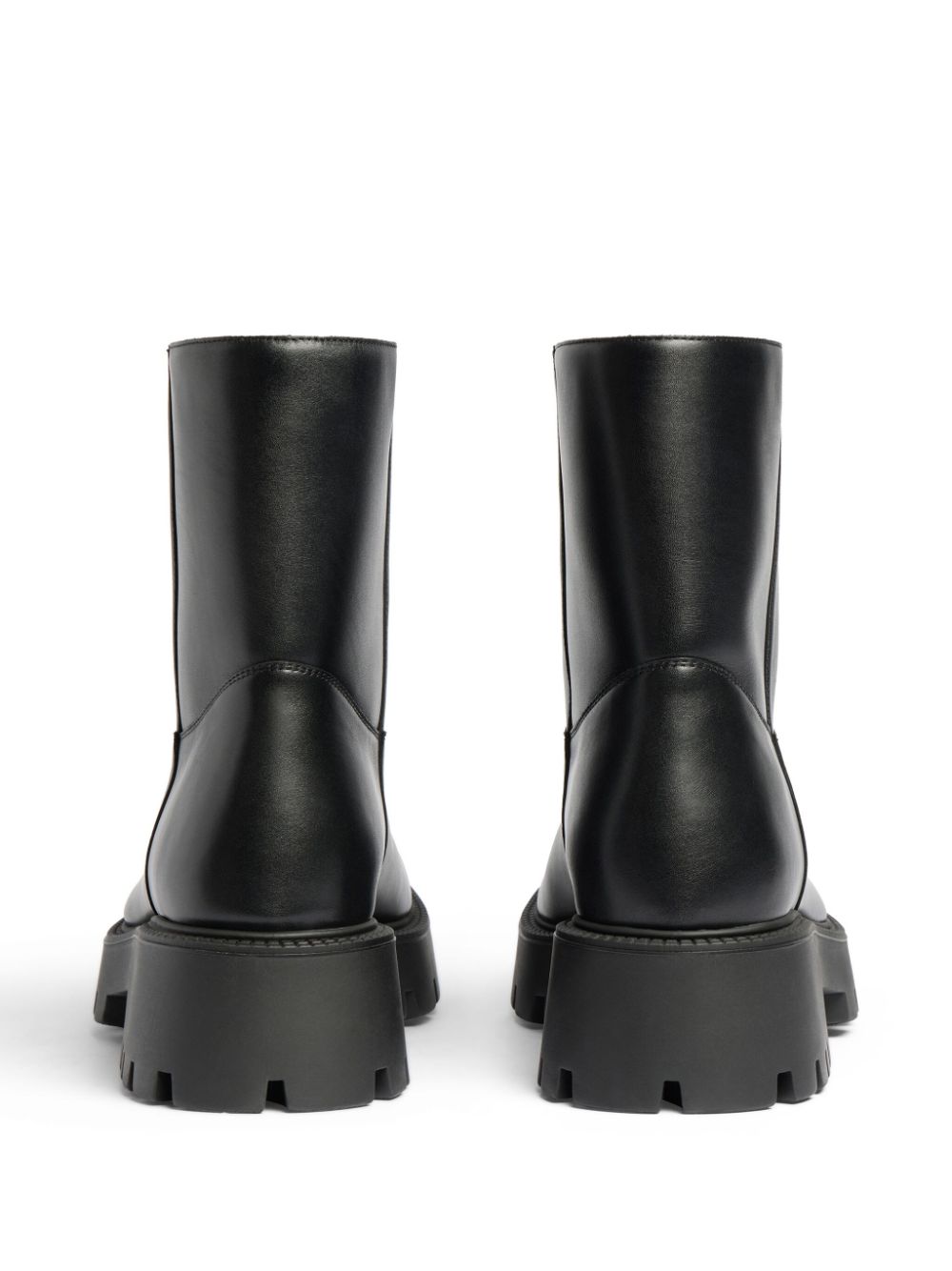 BALENCIAGA Men's Black Leather Boots with Brief-On Design and Rubber Chunky Sole