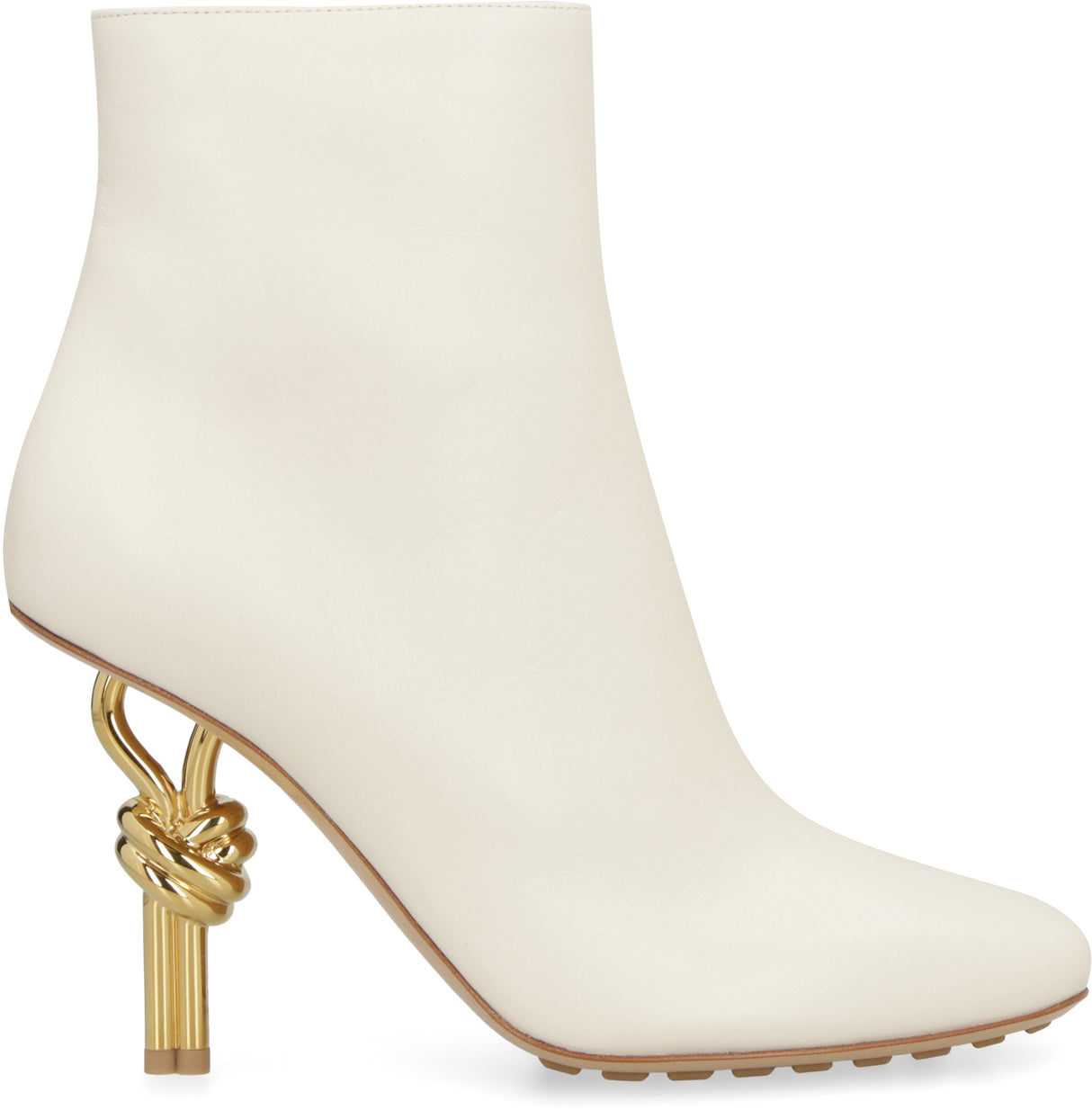BOTTEGA VENETA Ivory Leather Ankle Boots with Square Toeline and Gold-Tone Metal Heel for Women