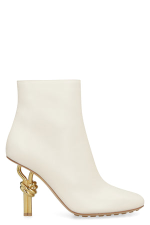 BOTTEGA VENETA Ivory Leather Ankle Boots with Square Toeline and Gold-Tone Metal Heel for Women