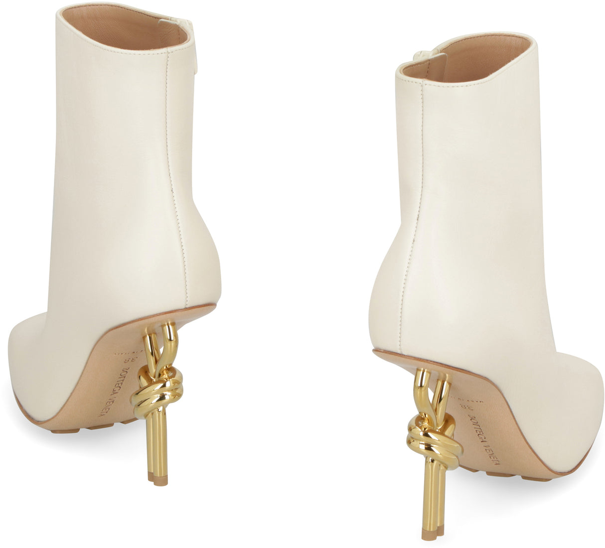 BOTTEGA VENETA Ivory Leather Ankle Boots with Square Toeline and Gold-Tone Metal Heel for Women