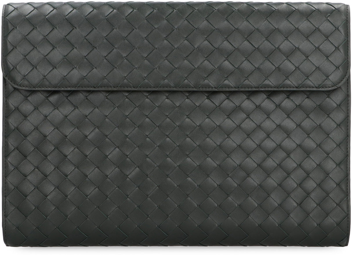 BOTTEGA VENETA Men's Green Woven Leather Briefcase - FW23 Collection