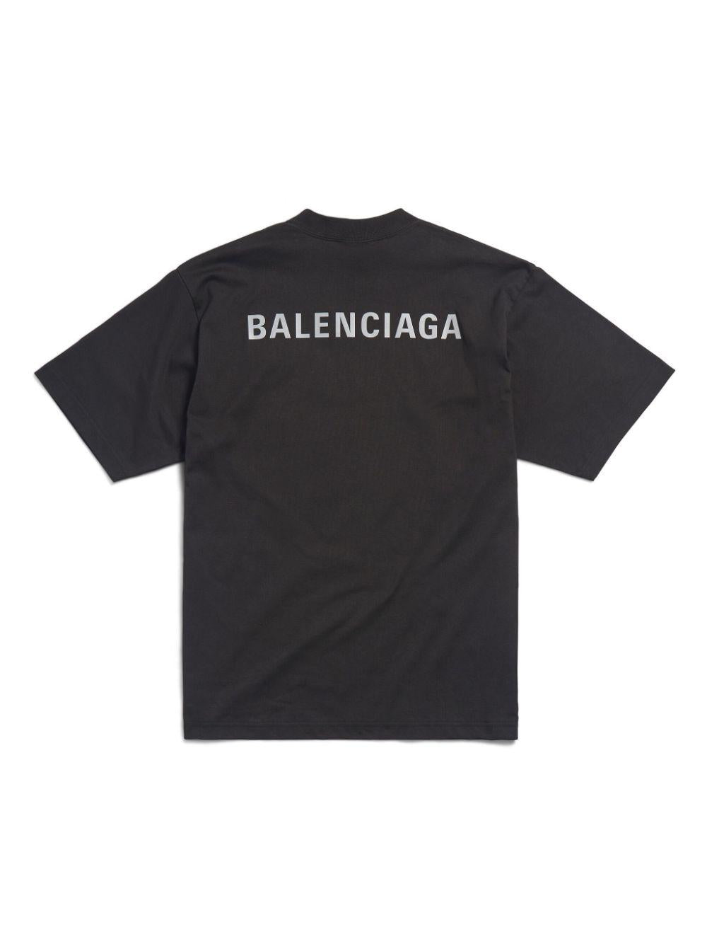 Áo thun đen phản quang với logo Balenciaga cho nữ cỡ vừa vừa