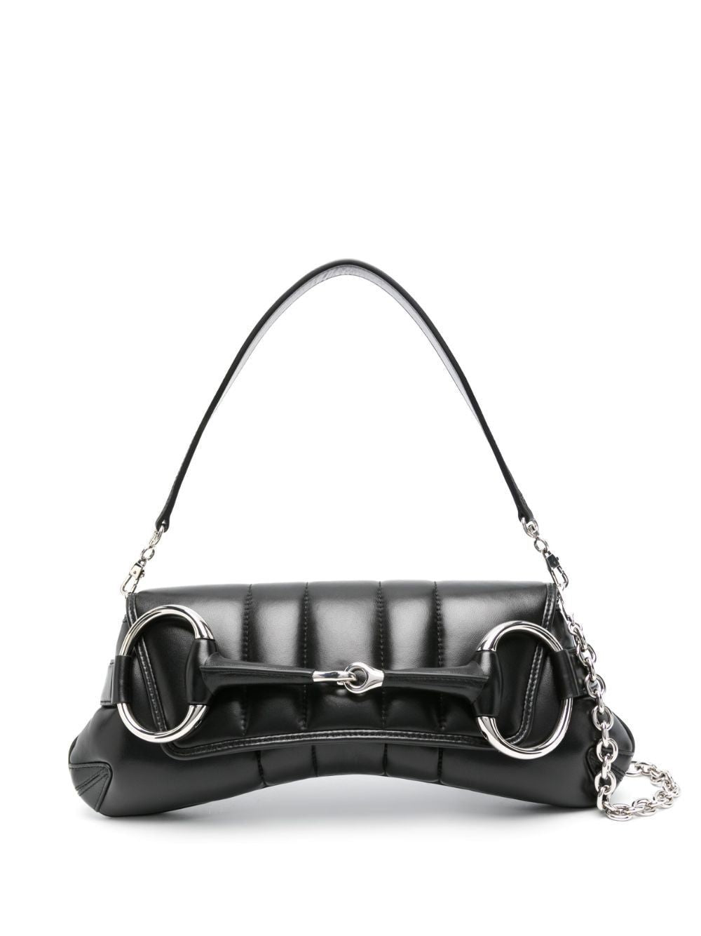 GUCCI Quilted Black Leather Medium Shoulder Bag with Maxi Horsebit Detail