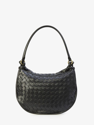 BOTTEGA VENETA Black Nappa Leather Gemelli Shoulder Bag with Gold-Tone Hardware, 25x36x10 cm