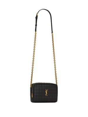 SAINT LAURENT Mini Quilted Lambskin Camera Crossbody Bag with Gold-Tone Accents