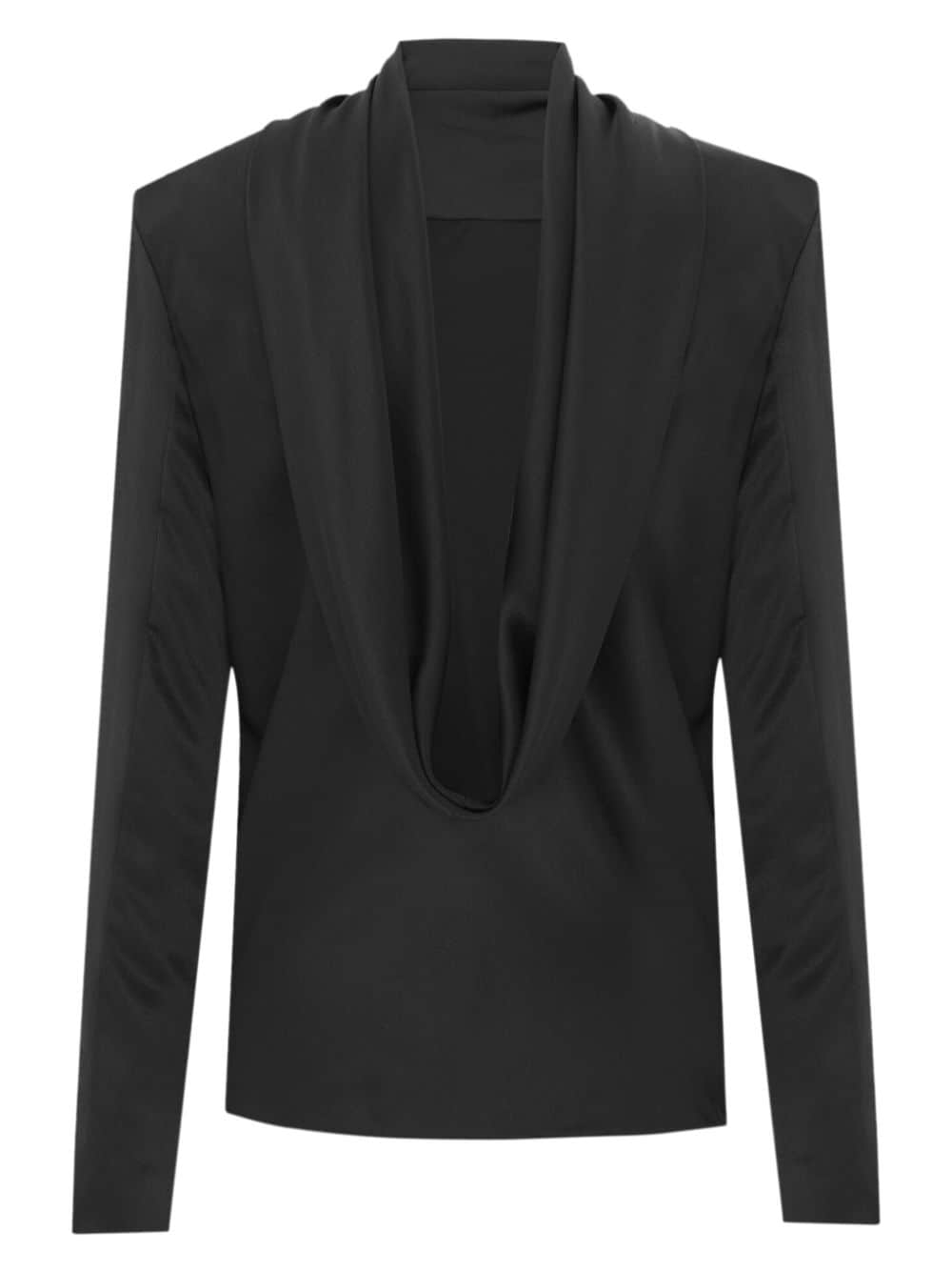 SAINT LAURENT Elegant Long Sleeve Black Draped Top - FW23 Collection