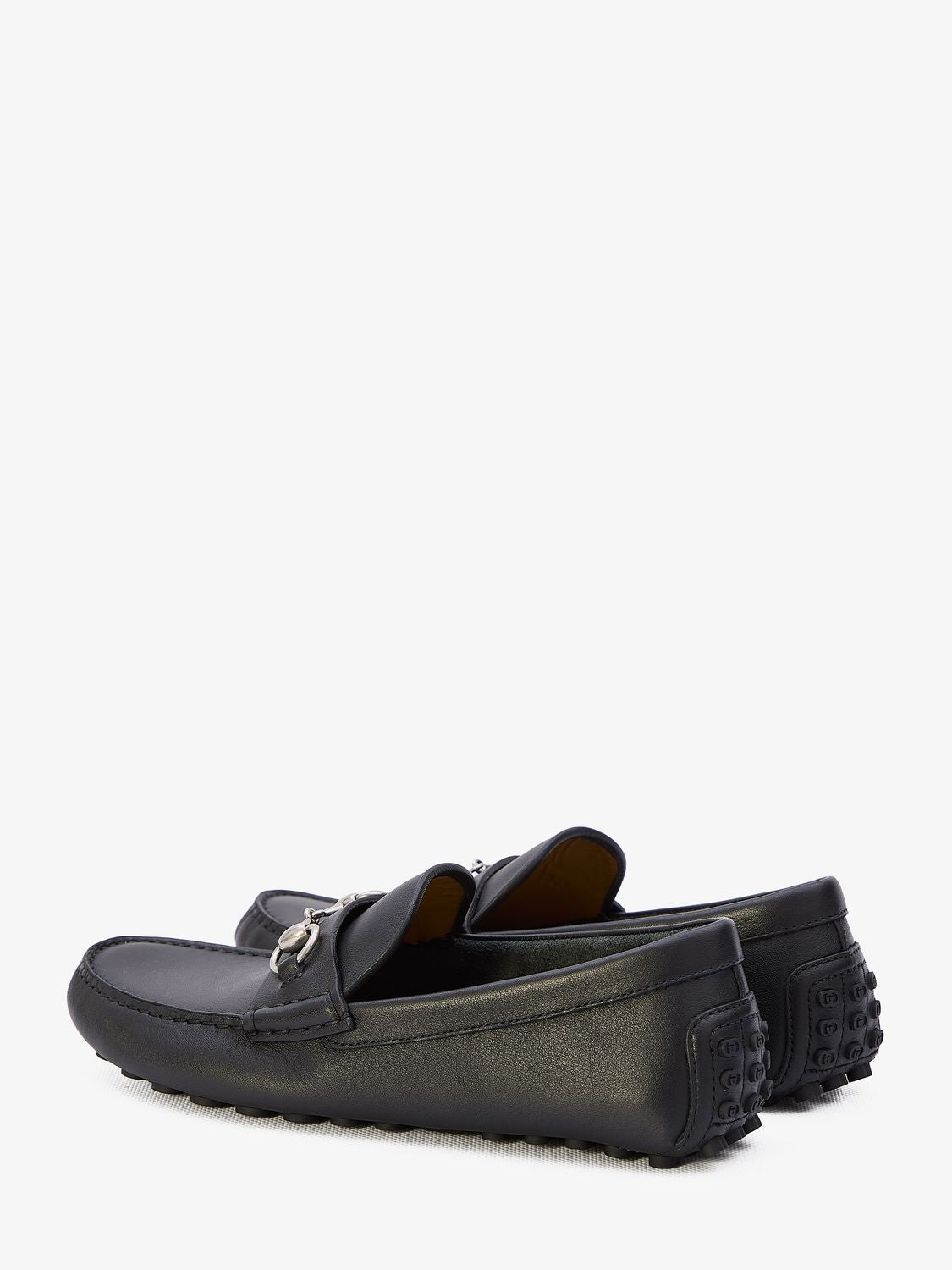 GUCCI Men's Black Leather Loafers with Metal Horsebit Detail