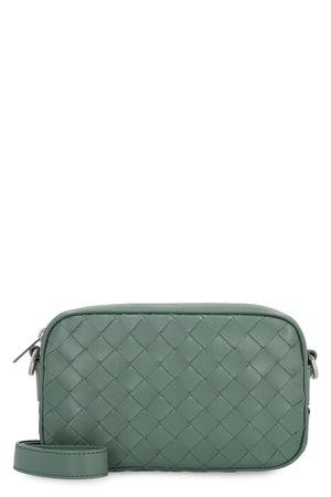 BOTTEGA VENETA Green Intrecciato Leather Mini Camera Bag with Adjustable Strap for Men, 20x12.5x5 cm