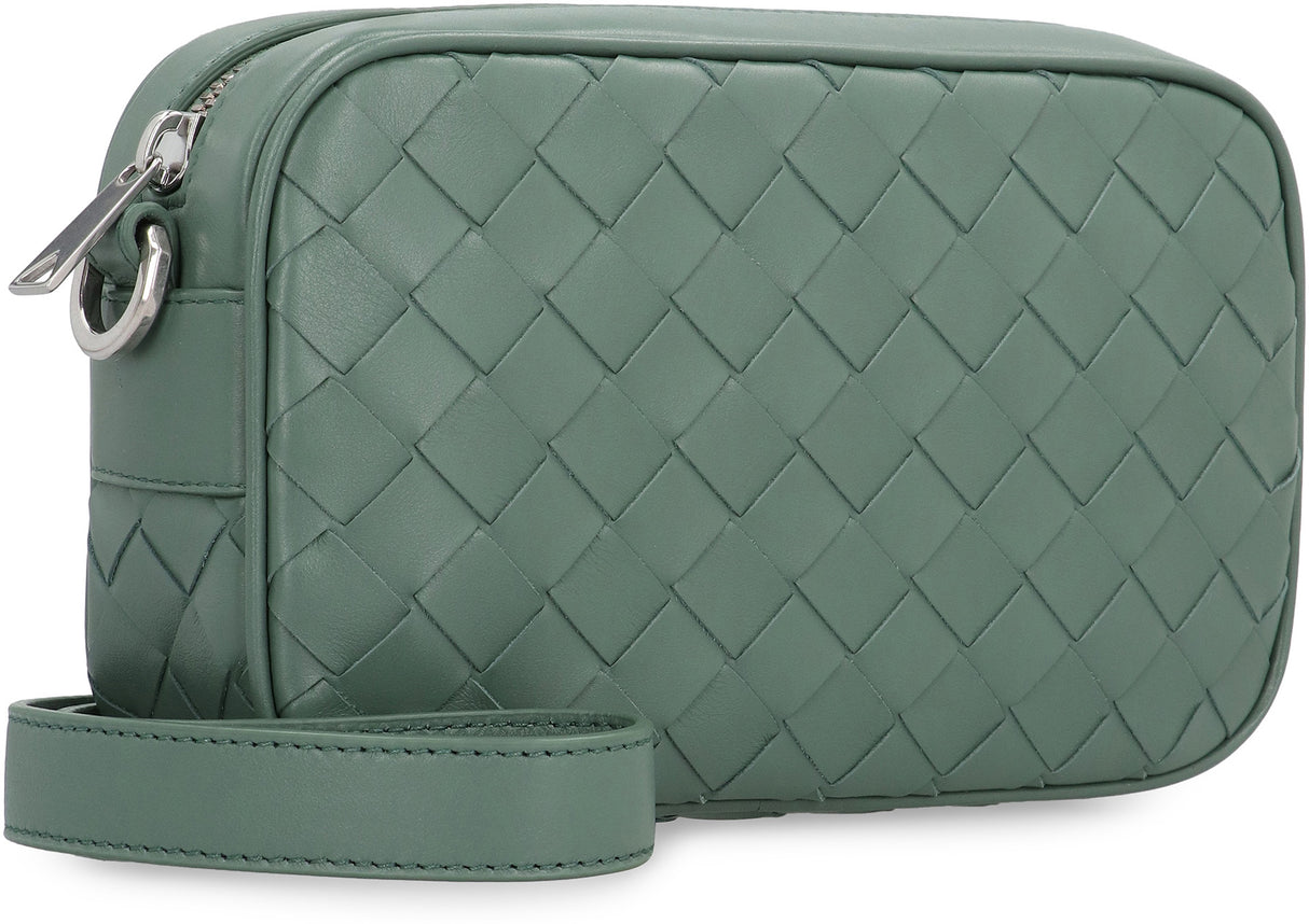 BOTTEGA VENETA Green Intrecciato Leather Mini Camera Bag with Adjustable Strap for Men, 20x12.5x5 cm